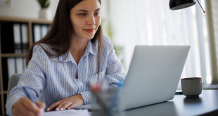 Woman studying on computer